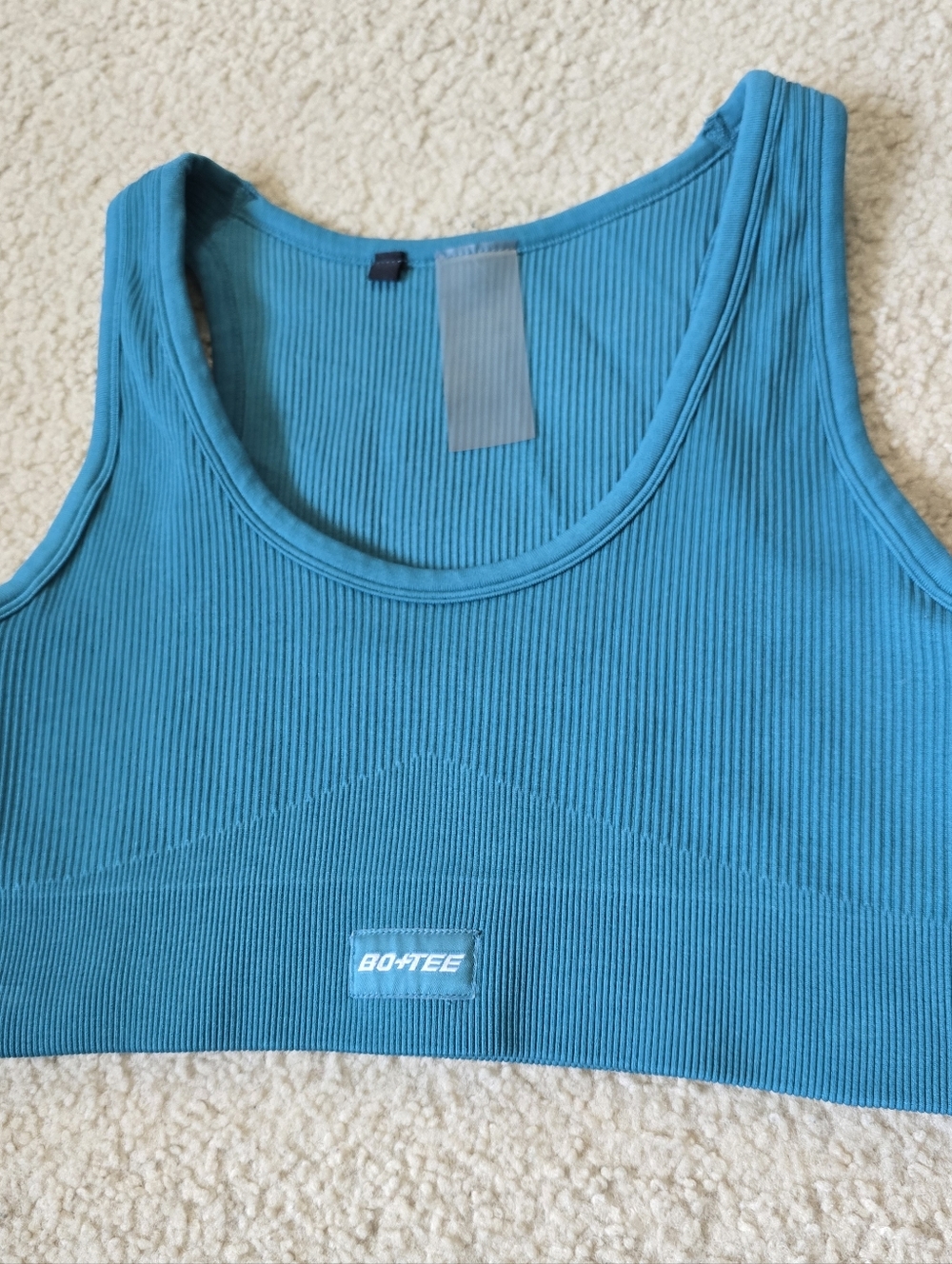 BO+TEE Ribbed Mermaid Blue Athletic Sports Bra Top Womens Size Medium
